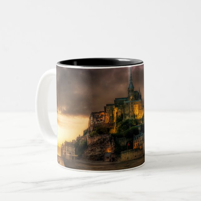 Mont St Michel Island Kirche Normandie Zweifarbige Tasse (Vorderseite Links)