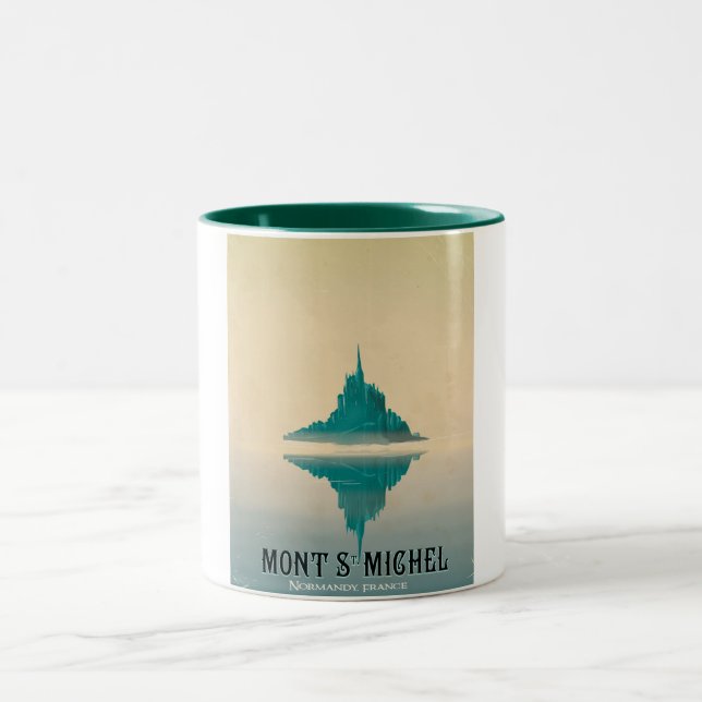 mont st michel vintage Travel poster Zweifarbige Tasse (Mittel)