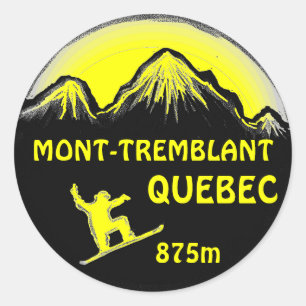 Mont Tremblant Quebec, gelber Snowboard-Kunstaufkl Runder Aufkleber