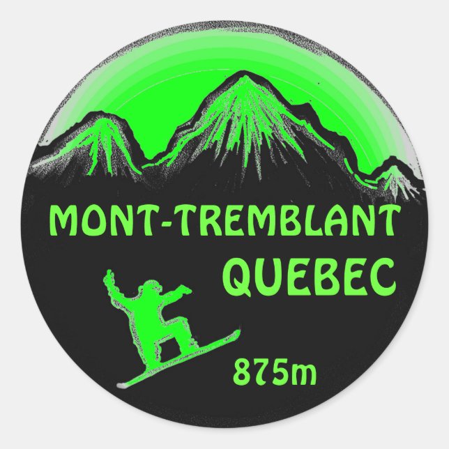Mont Tremblant Quebec, grüne Snowboardkunstaufkleb Runder Aufkleber (Vorderseite)