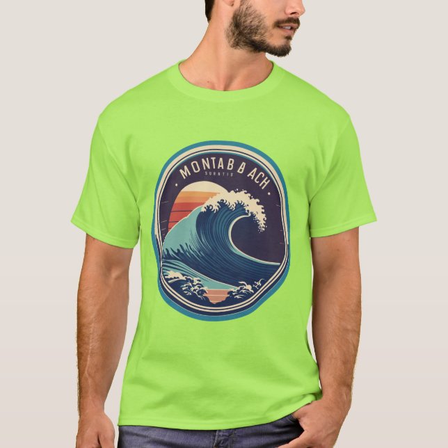 Montabeach Minimalistisch Ocean Wave Surflogo T-Shirt (Vorderseite)