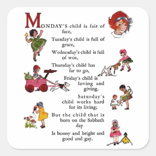 Montag-Kind Quadratischer Aufkleber (Vorderseite)