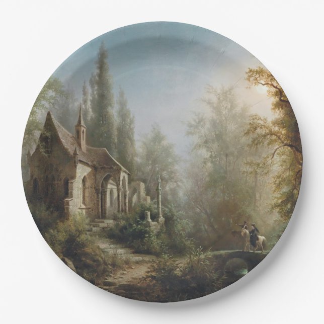 Montag Nacht über Kapelle und Reiter Pappteller (Vorderseite)