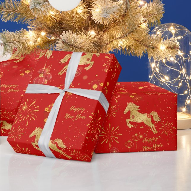 Montag, neues Jahr 2026 | Jahr des Pferdes Geschenkpapier (Feiertage)