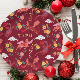 Montag neues Jahr des Drachen rot Pappteller