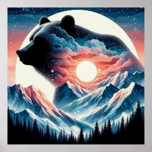 Montage Berglandschaft mit Bären Poster