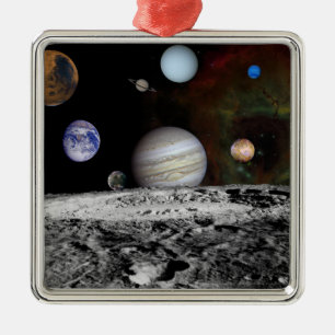Montage der Planeten und Jupiters der Monde Silbernes Ornament