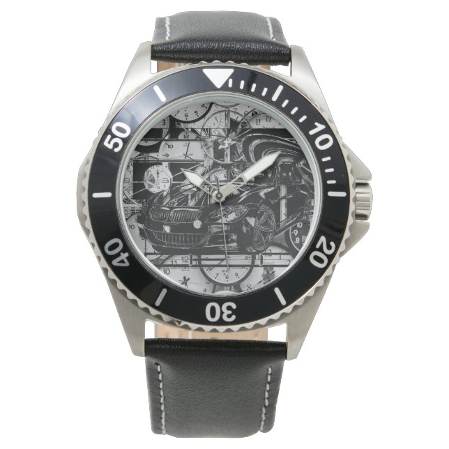 Montage-Tinte zeichn - Sportwagen das Herzstück. Armbanduhr (Vorderseite)