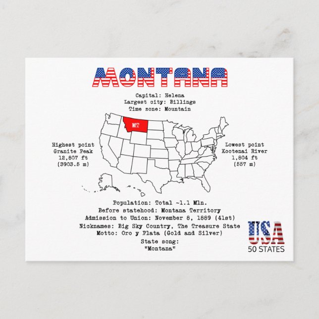 Montana American Staat auf einer Karte und nützlic (Vorderseite)