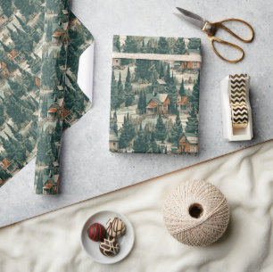 Montana-Baumlandschaft Immergrüne mit Hütten Geschenkpapier