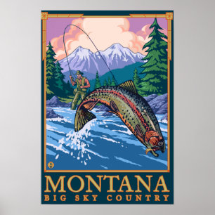 Montana — Big Sky CountryFly Fishing Scene Poster
