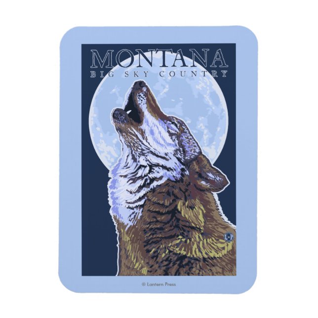 Montana — Big Sky CountryHowling Wolf Magnet (Vertikal)