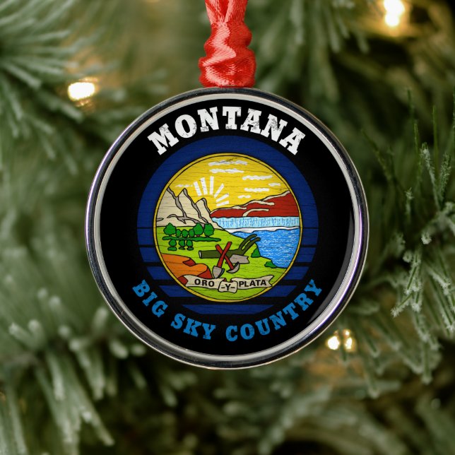 MONTANA BIG SKY State FLAG Ornament Aus Metall (Baum)