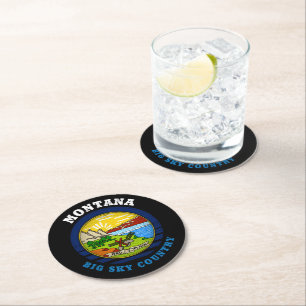 MONTANA BIG SKY State FLAG Runder Pappuntersetzer
