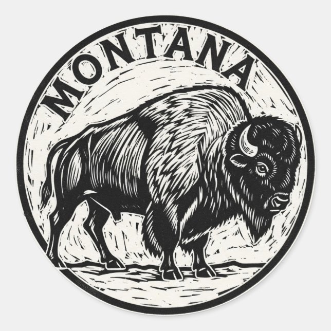 Montana Bison Runder Aufkleber (Vorderseite)