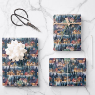 Montana Christmas in Midnight Street Watercolor Geschenkpapier Set