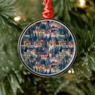 Montana Christmas in Midnight Street Watercolor Ornament Aus Metall