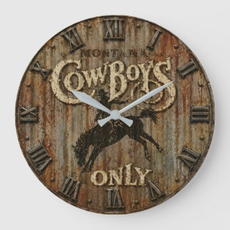 Montana Cowboys Only Rustic Western Rodeo Große Wanduhr