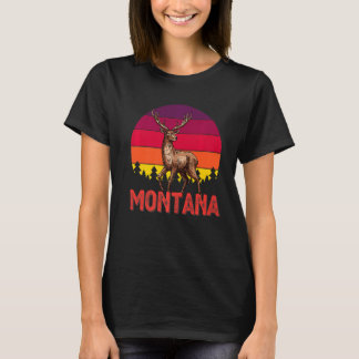 Montana Deer Hunter Sunset Vintag Retro Jagen T-Shirt