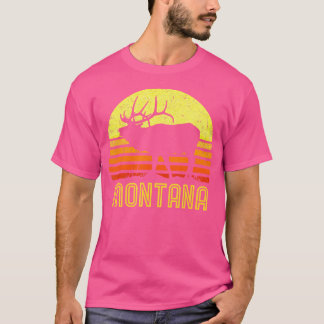 Montana-Elchjäger-Vater Vintage Retro-Sonne-Bogen- T-Shirt