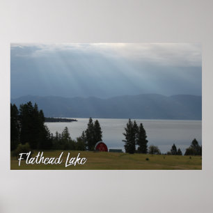 Montana Flathead Lake Shore Roter Barn Trees Poster