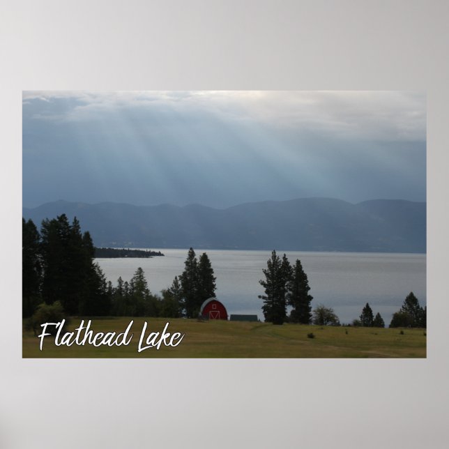Montana Flathead Lake Shore Roter Barn Trees Poster (Vorne)