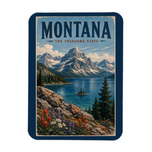 Montana-Gebirgsillustration Reise Kunst Vintage Magnet