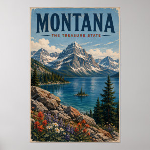 Montana-Gebirgsillustration Reise Kunst Vintage Poster