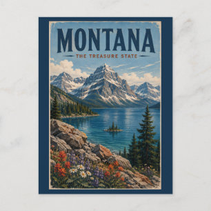 Montana-Gebirgsillustration Reise Kunst Vintage Postkarte