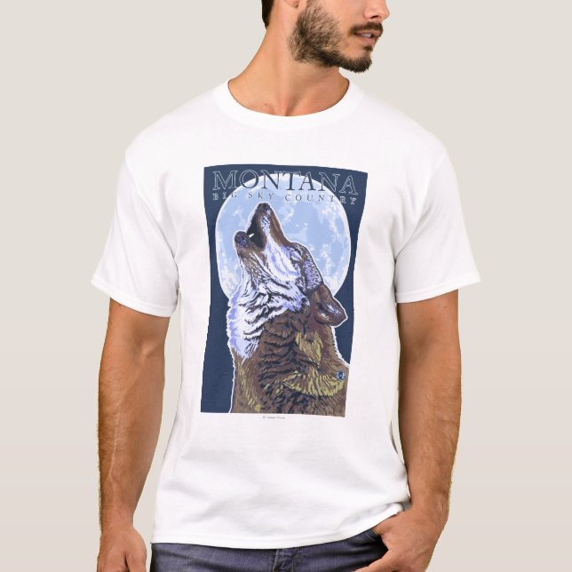 Montana -- Großer Himmel CountryHowling Wolf T-Shirt (Vorderseite)
