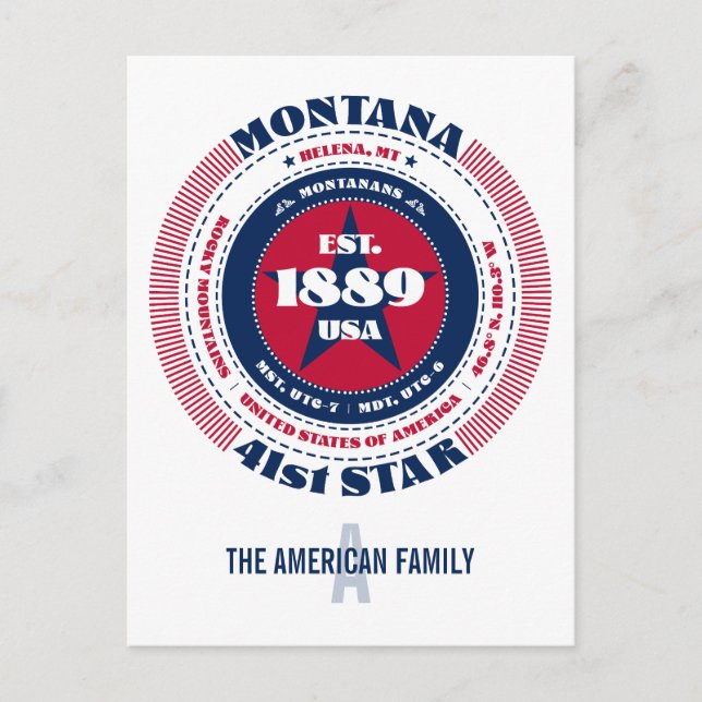 Montana, Helena, MT, Patriotic, Monogramm Postkarte (Vorderseite)
