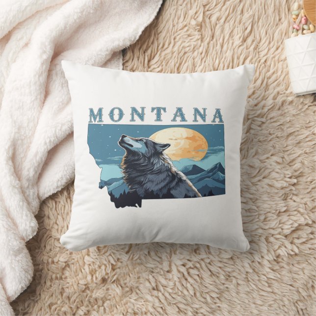 Montana Kontur Wolf und Mond Kissen (Decke)