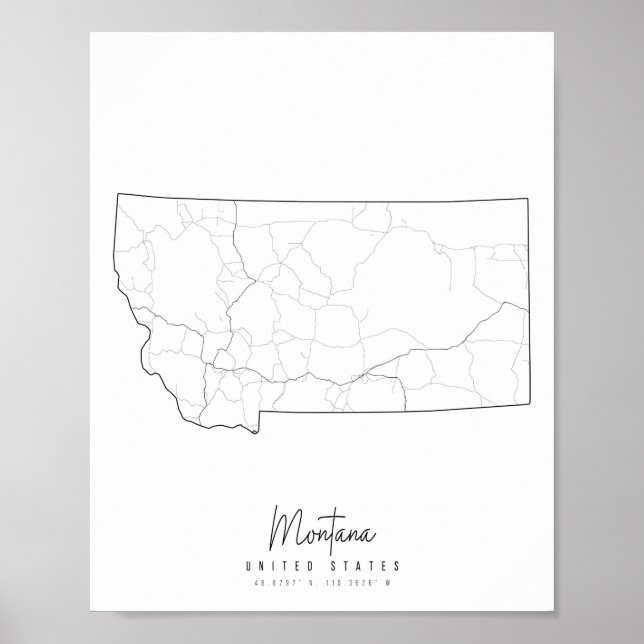Montana Minimal Street Map Poster (Vorne)