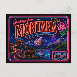 Montana Neon State Retro Vintage Postkarte