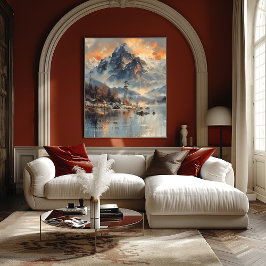 Montaña Nevada: Impresionista y Realista Poster