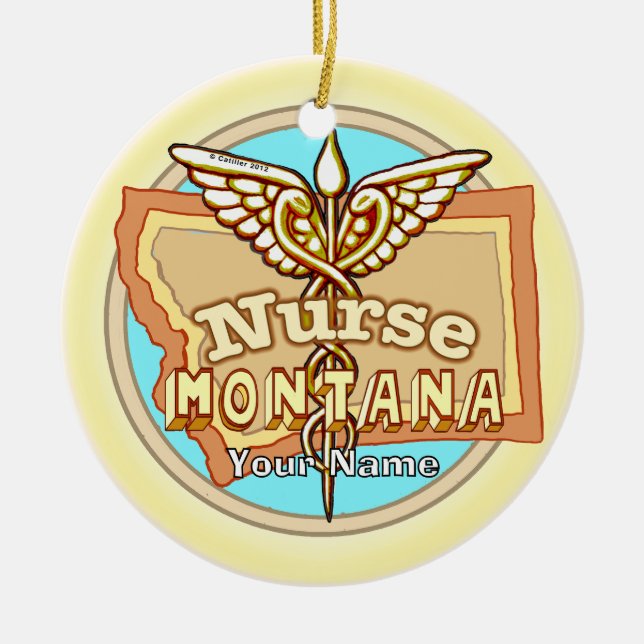 Montana Nurse Caduceus  Keramik Ornament (Vorne)
