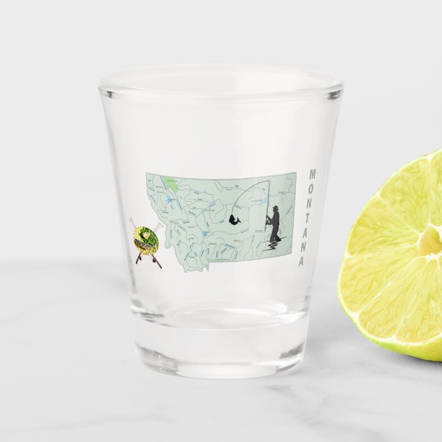 Montana River Fishing Map Schnapsglas (Vorderseite)
