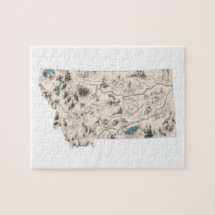 Montana Shaped Montanan Vintage Bilderkarte Puzzle
