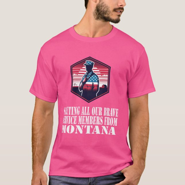 Montana Soldier Patriotische Silhouette in America T-Shirt (Vorderseite)
