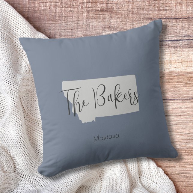 Montana Staat Familienname Throw Kissen (Show pride for your state and personalize it!  "love makes this house a home in <your state>")