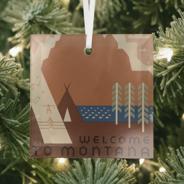 Montana Staat: Indische Stämme, Berge, Prärie Ornament Aus Glas (Insitu)