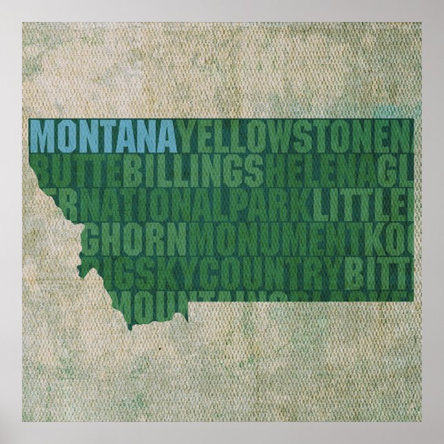 Montana Staat Kontur Word Karte für Leinwand Poster (Vorne)