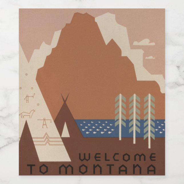 Montana Staat Native Amerikanische Ureinwohner Tri Weinetikett (Einzelnes Label)