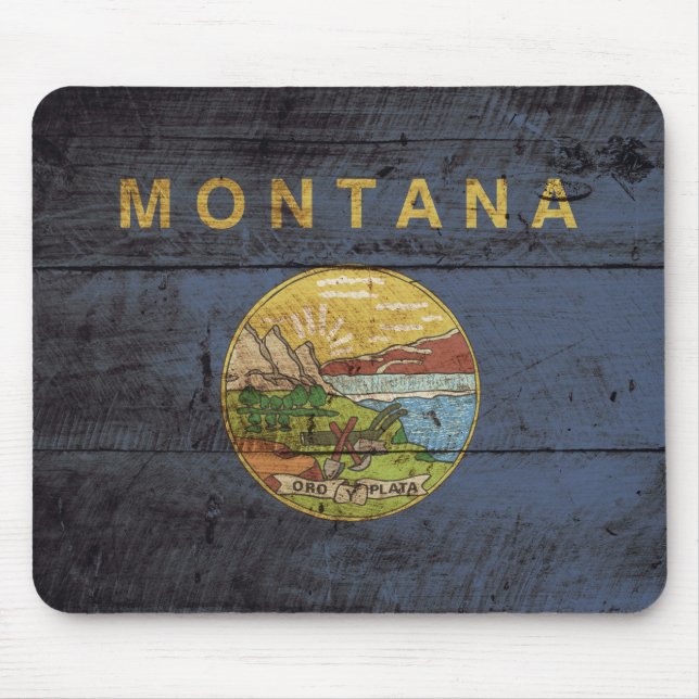 Montana-Staats-Flagge auf altem hölzernem Korn Mousepad (Vorne)