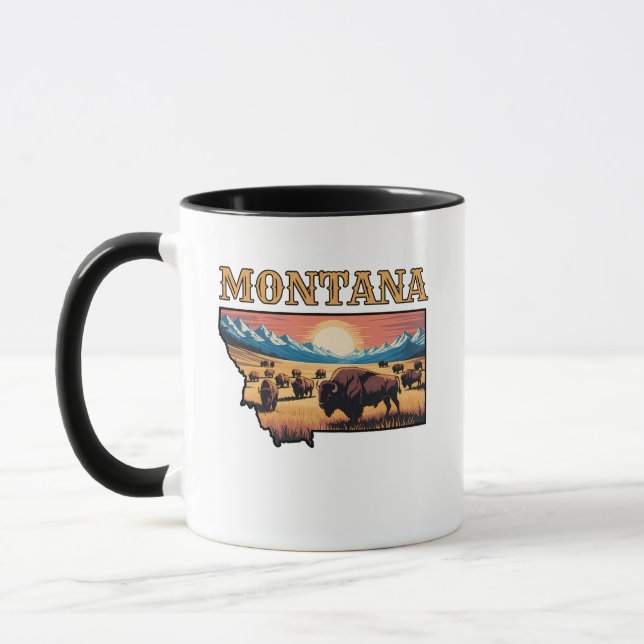 Montana State Outline Tattoo Bison & Mountains  Tasse (Links)