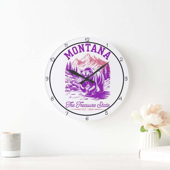 Montana Treasure State Bear Große Wanduhr (Zuhause)