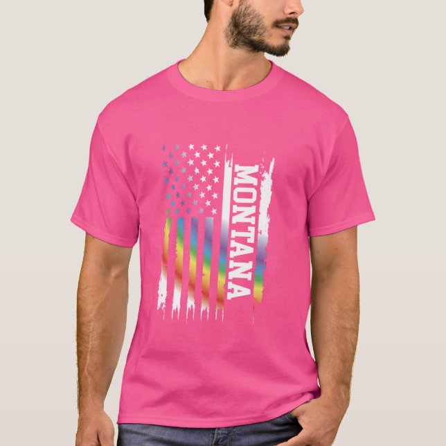 Montana United Staaten Rainbow unter US-Flagge T-Shirt (Vorderseite)