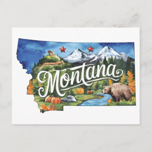 Montana USA State Vintage Wasserfarben-Kunstwerk Postkarte