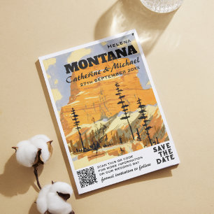 Montana Vintage Wedding Travel QR Code Save The Date