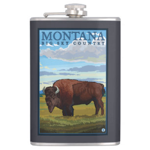 MontanaBison Vintages Reise-Plakat Flachmann